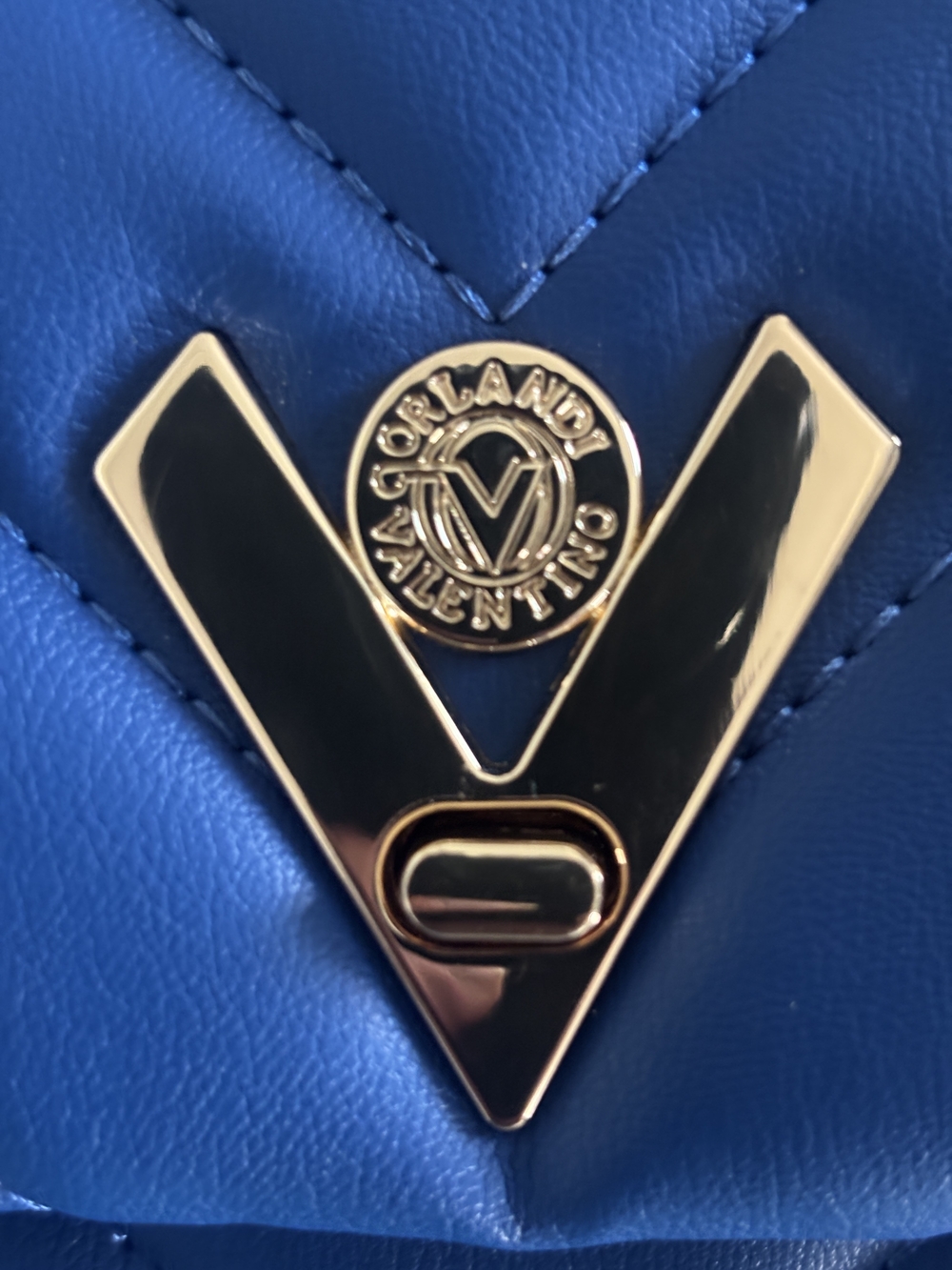 Brand New - Valentino Orlandi Blue Quilted Gold Chain-Handle Shoulder Bag - Picture 4 of 5